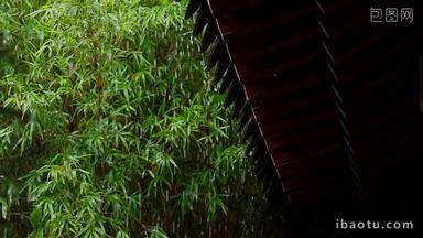 中式建筑屋檐雨滴雨水雨景